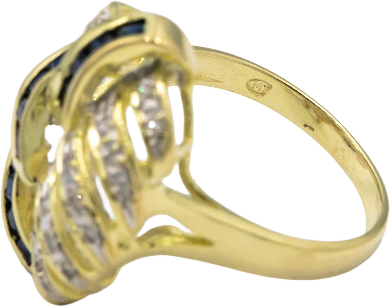 14k Yellow Gold 0.80CT Diamond and Sapphire Cocktail Ring size 7