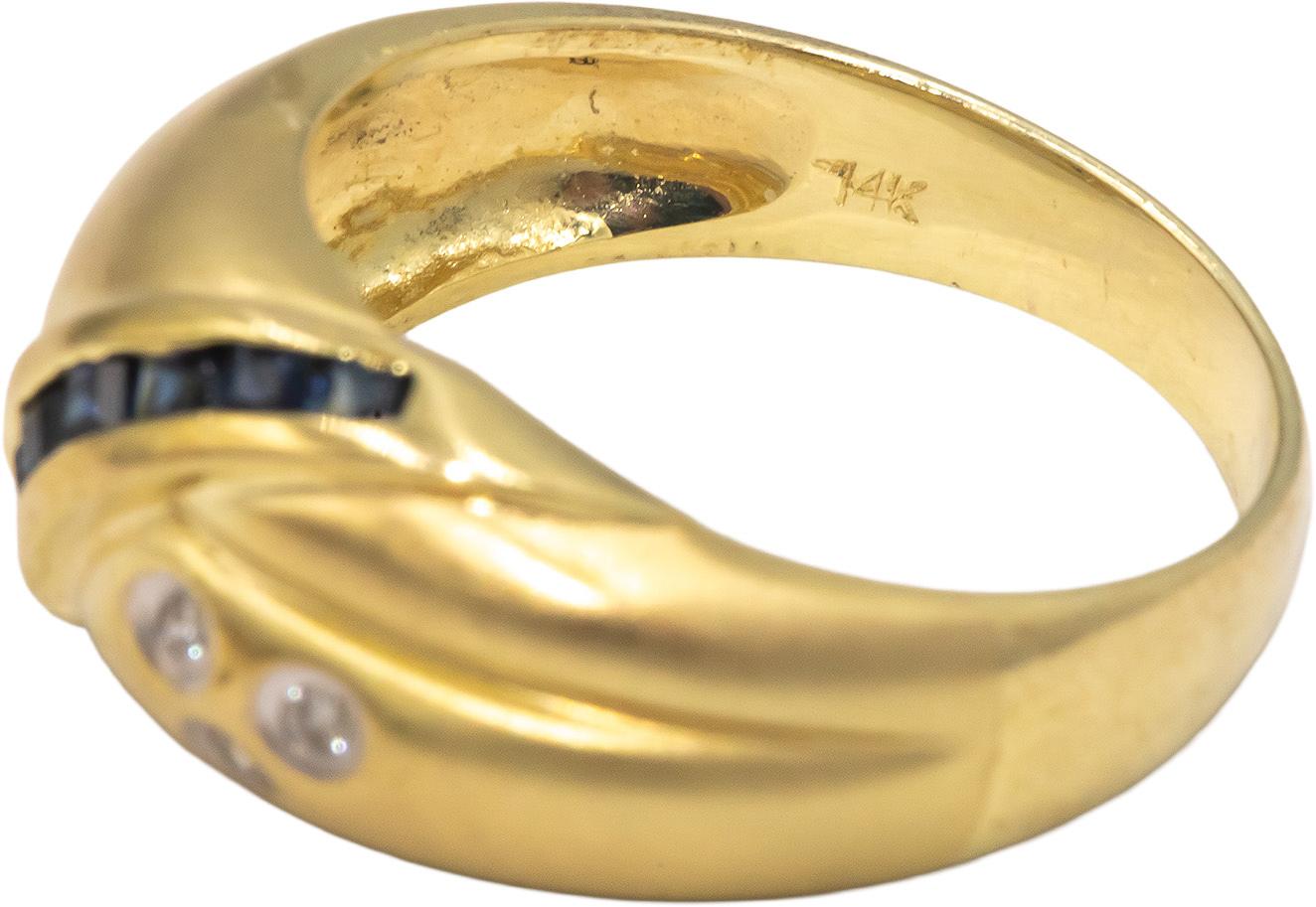 14k Yellow Gold 0.16CT Diamond and Sapphire Florentine Ring Size 6.25