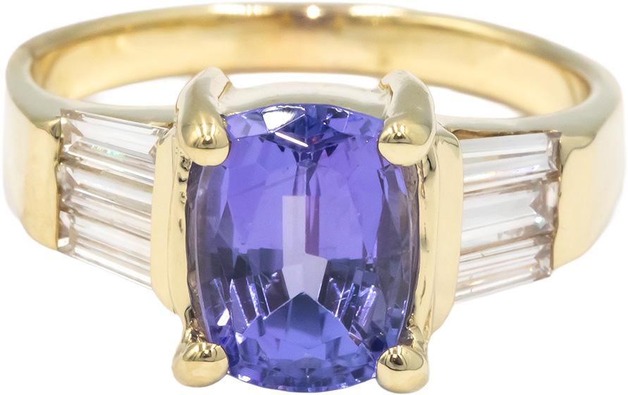 14k Yellow Gold 3.20CT VS Diamond and Tanzanite Cocktail Ring Size 7.75