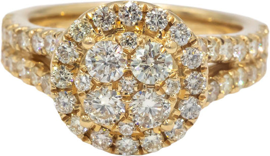 14k Yellow Gold 2.0CT VS Diamond Cluster Cocktail Ring Size 7
