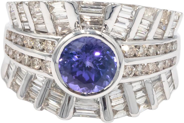 KALATI 18K White Gold 2.59CT Diamond and Tanzanite Cocktail Ring Size 6