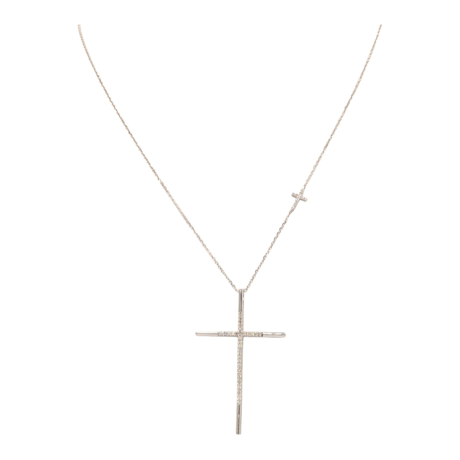 Vera Wang Love Collection 10k White Gold Double Diamond Cross Necklace