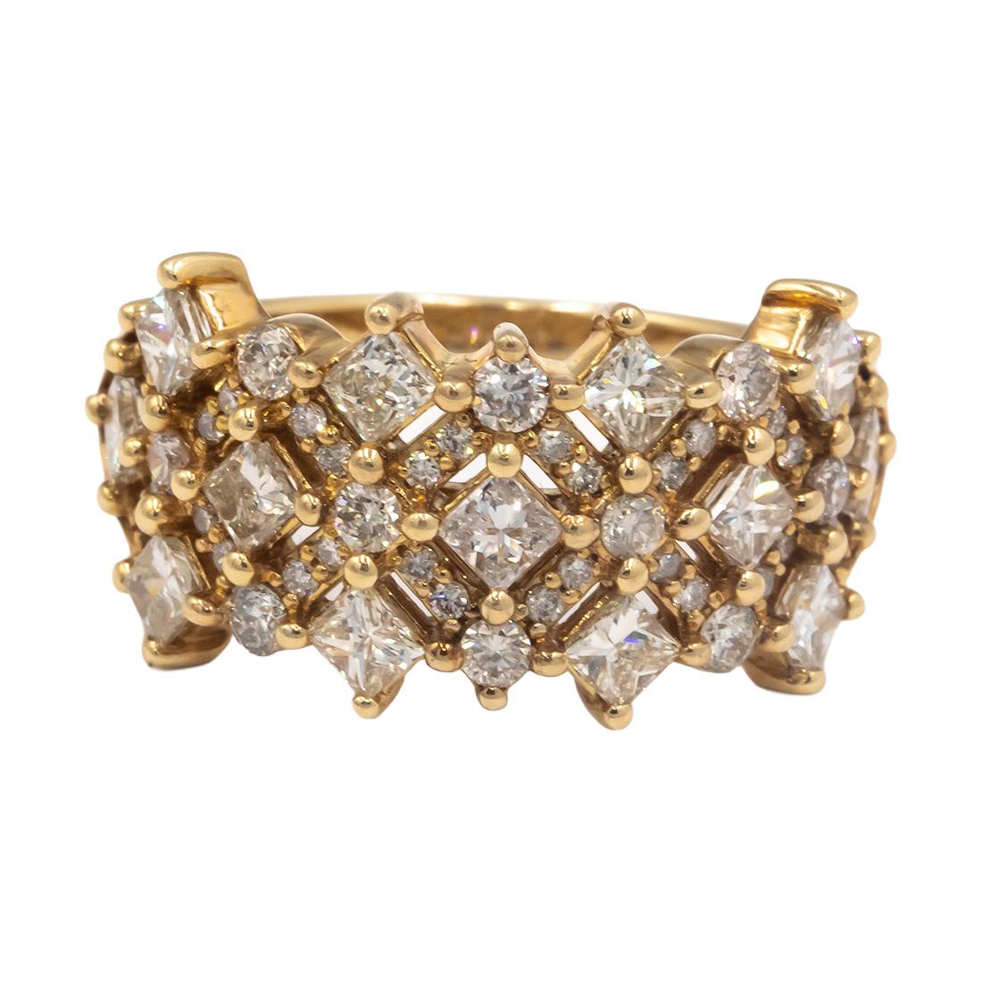 14K Yellow Gold Round & Princess Cut Diamond Wide Band Anniversary  Ring 2.0 cts