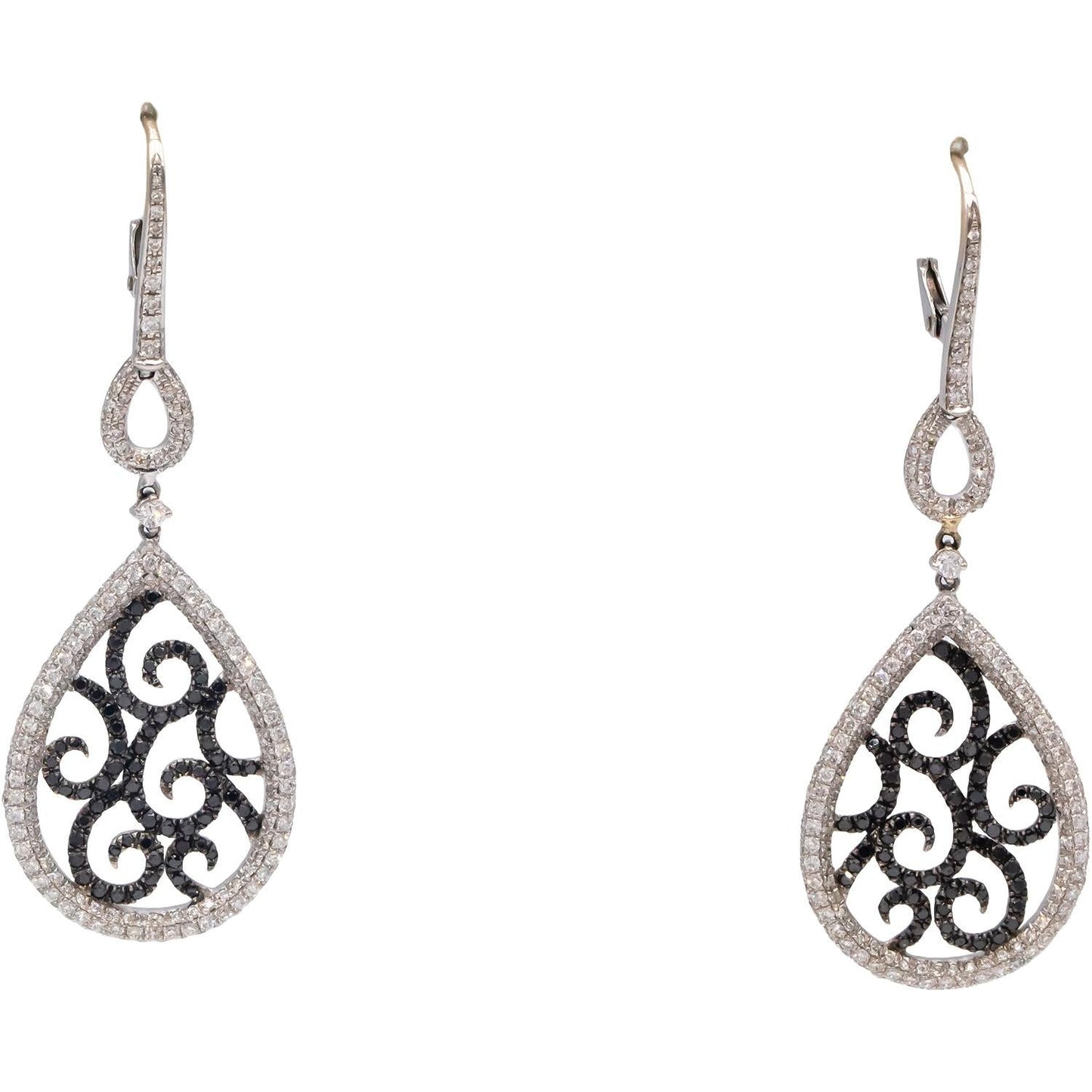 18k White Gold 2.0CT White and Black Diamond Drop Dangle Earrings