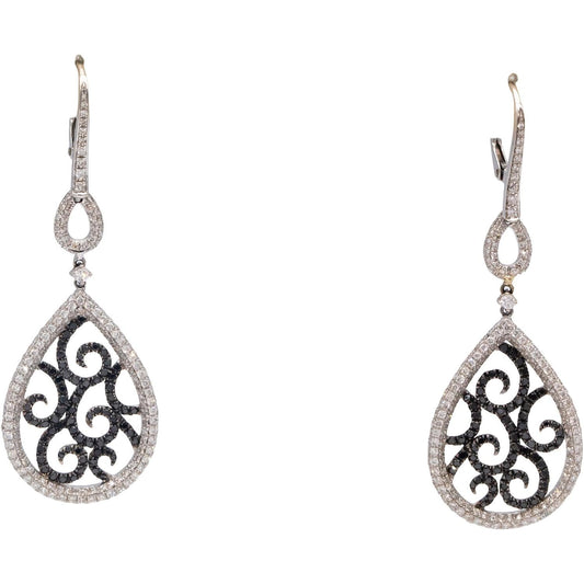 18k White Gold 2.0CT White and Black Diamond Drop Dangle Earrings