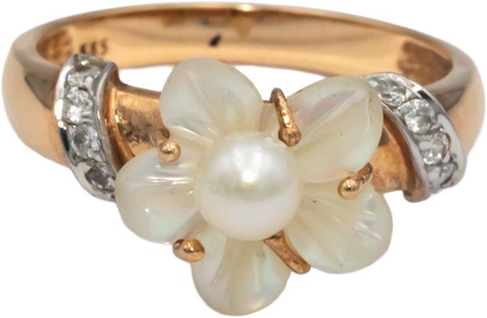 14k Gold 0.25CT VS Diamond Pearl & Mother of Pearl Ring and Earring Set