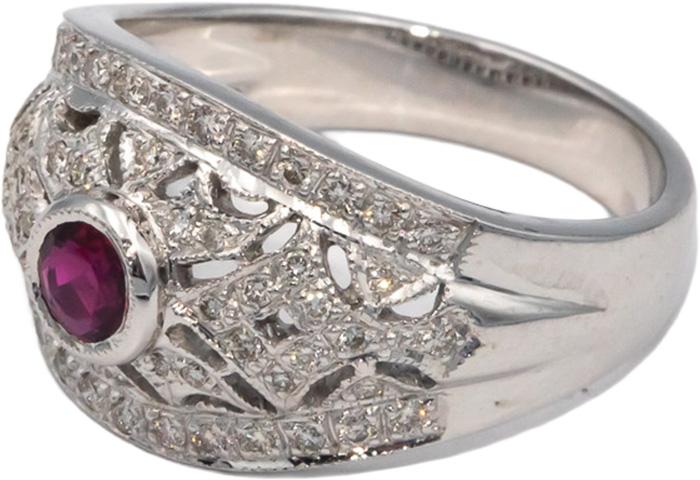 14k White Gold 0.75CT Diamond and Ruby Filigree Ring Size 6.75