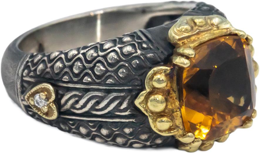 STAMBOLIAN 18k Gold & Sterling Silver 0.01CT Diamond and Citrine Ring Sz 6