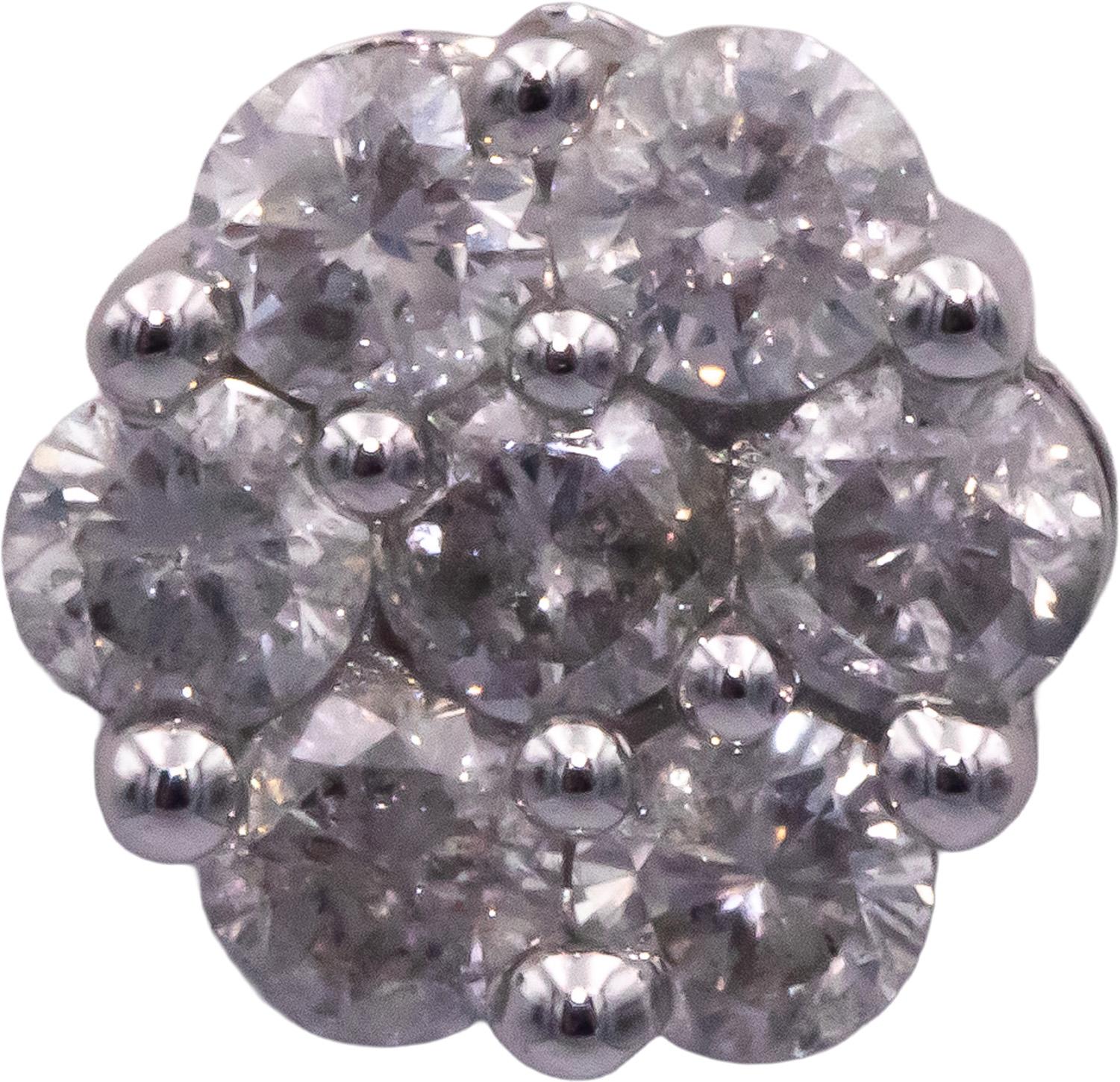 14k White Gold 0.80CT Diamond Cluster Flower Stud earrings