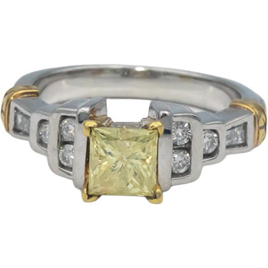 Platinum 18k Gold White & Yellow Diamond Engagement Ring 1.67CT w/ 1.40CT Center