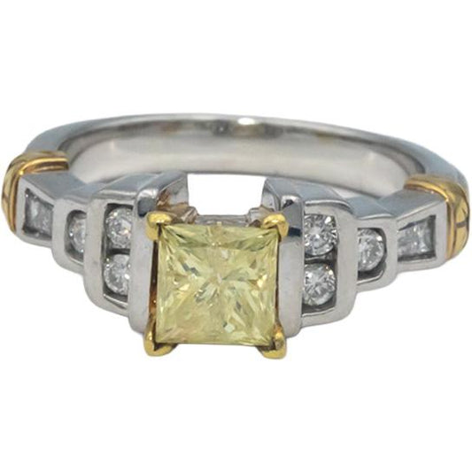 Platinum 18k Gold White & Yellow Diamond Engagement Ring 1.67CT w/ 1.40CT Center