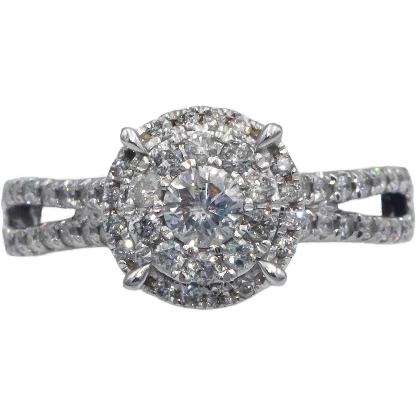 14k White Gold 0.75CT Diamond Cluster Halo Engagement Ring Size 7