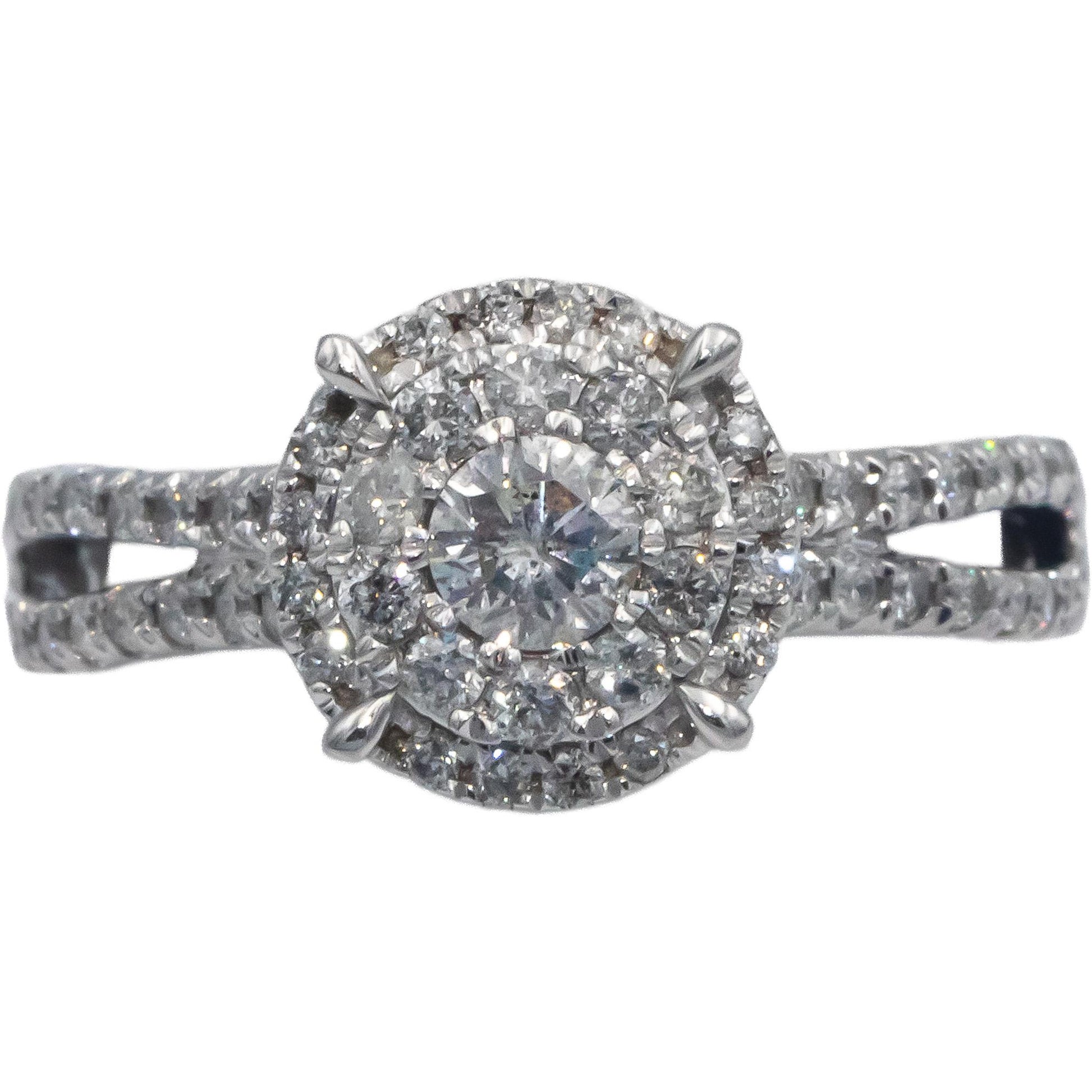 14k White Gold 0.75CT Diamond Cluster Halo Engagement Ring Size 7