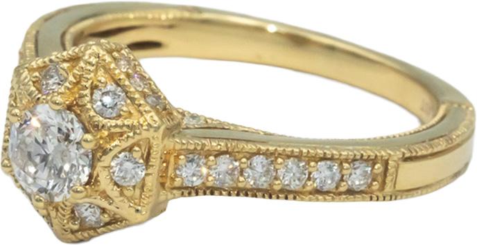 14k Yellow Gold 0.75CT Diamond Hexagon Ring w/ 0.35CT Center Size 7