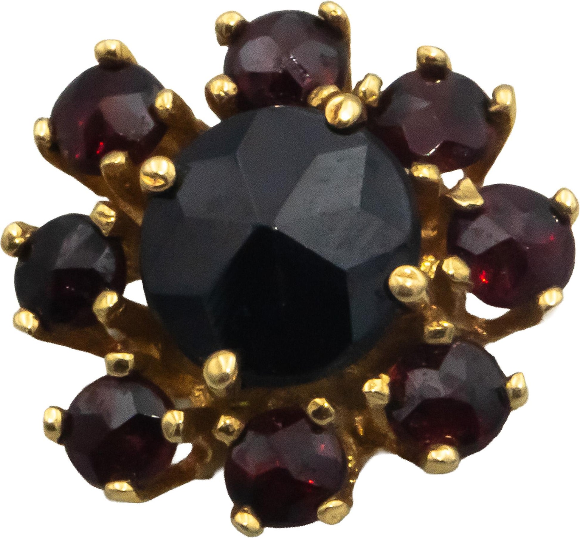 14k Yellow Gold Round Garnet Floral Cluster Stud Earrings 2.50CT