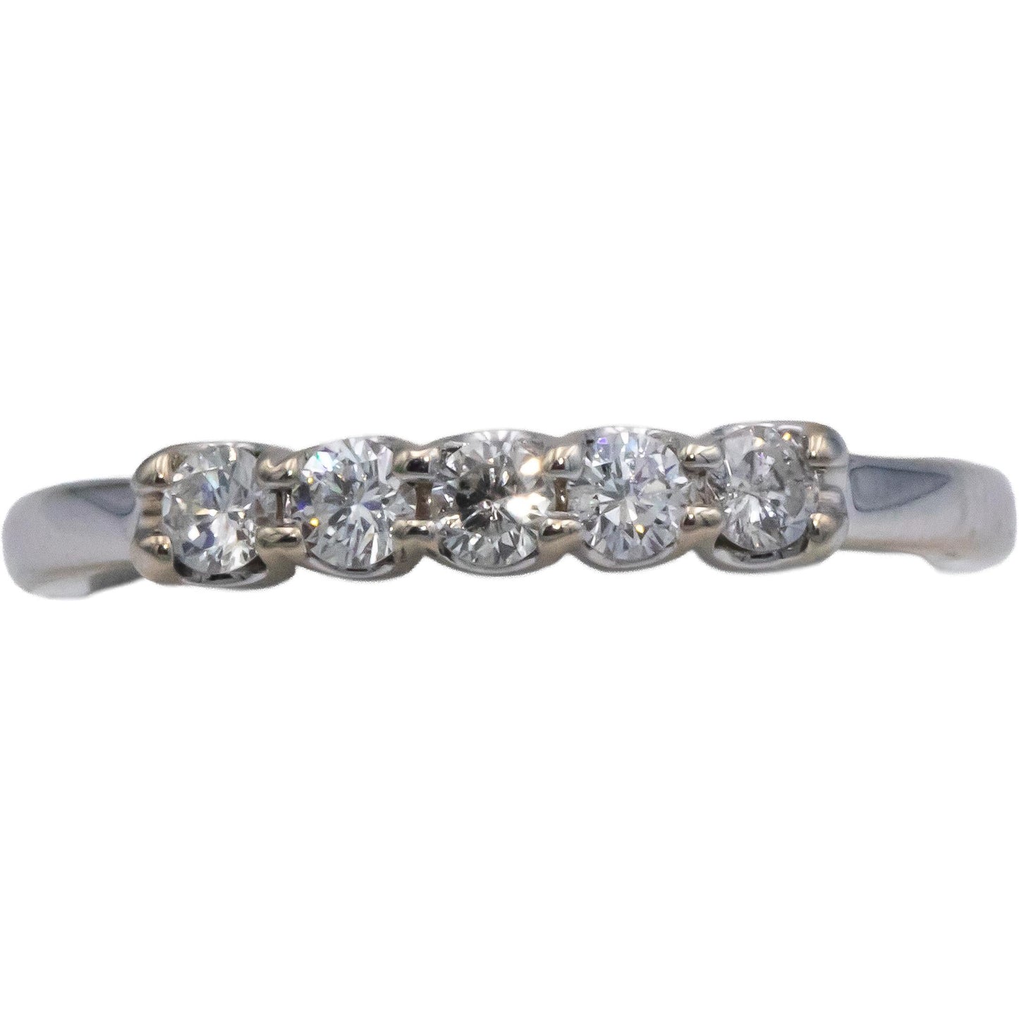 18k White Gold 0.30CT VS Round Cut Diamond Five Stone Band Ring Size 6.25