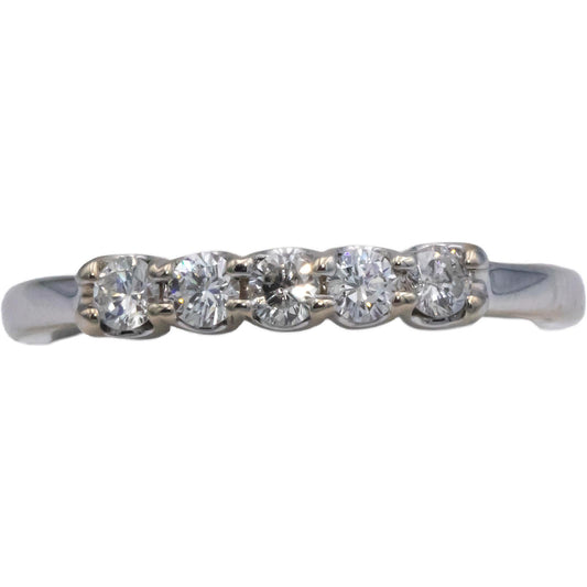 18k White Gold 0.30CT VS Round Cut Diamond Five Stone Band Ring Size 6.25