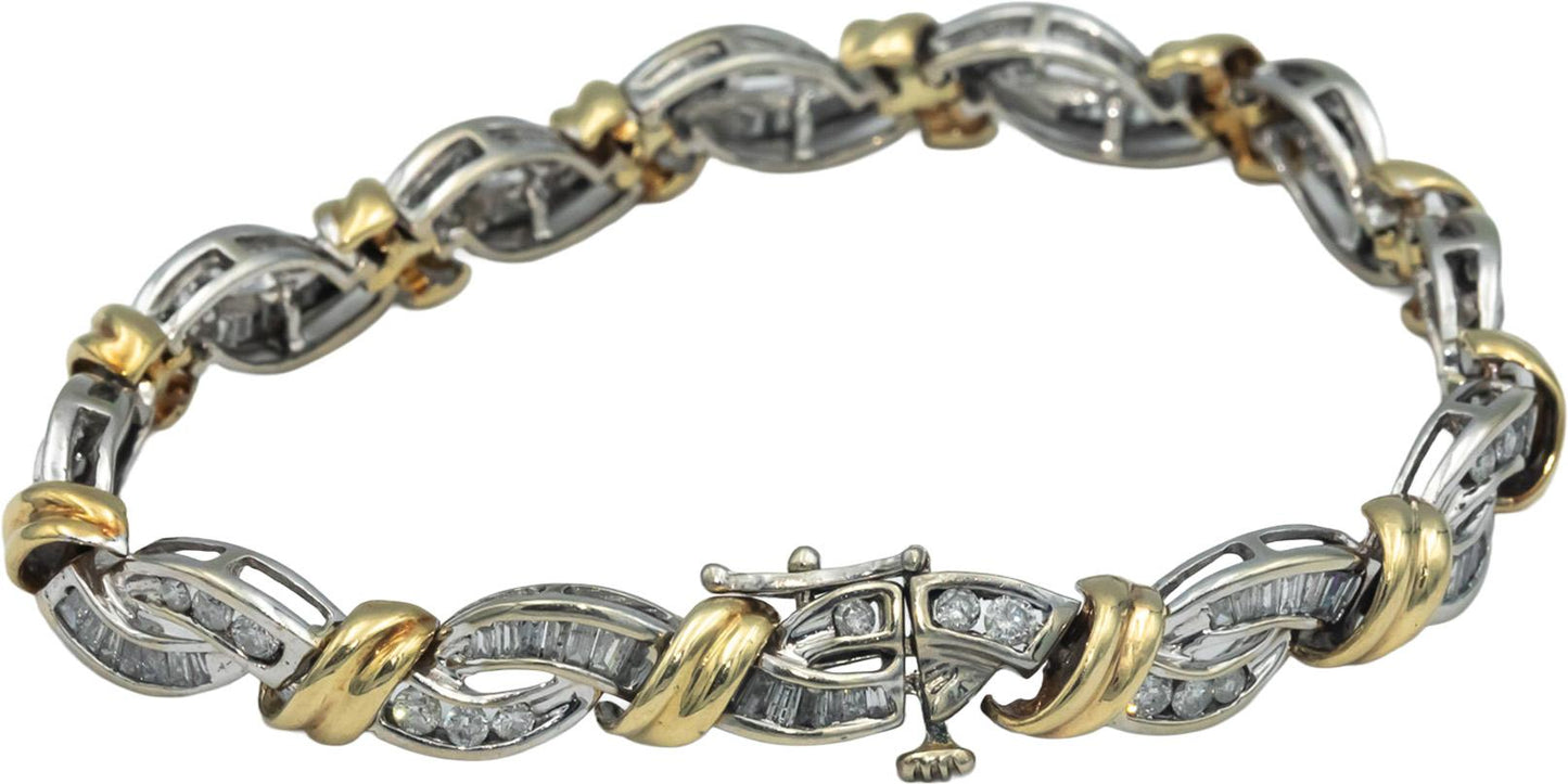 10k White & Yellow Gold Diamond Fancy Link Bracelet 3.0CT