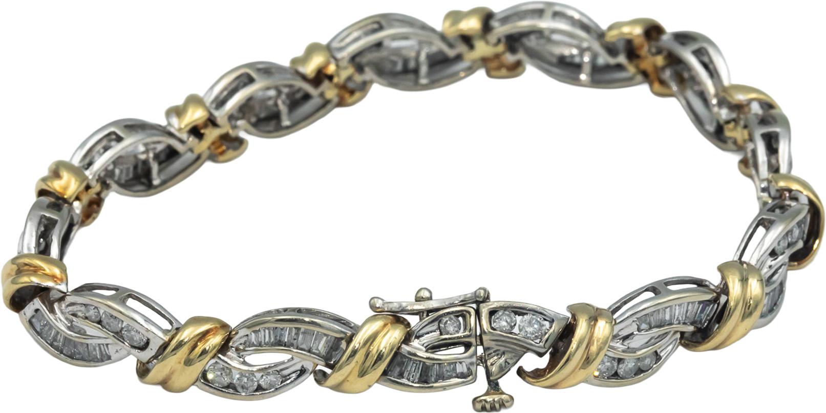 10k White & Yellow Gold Diamond Fancy Link Bracelet 3.0CT