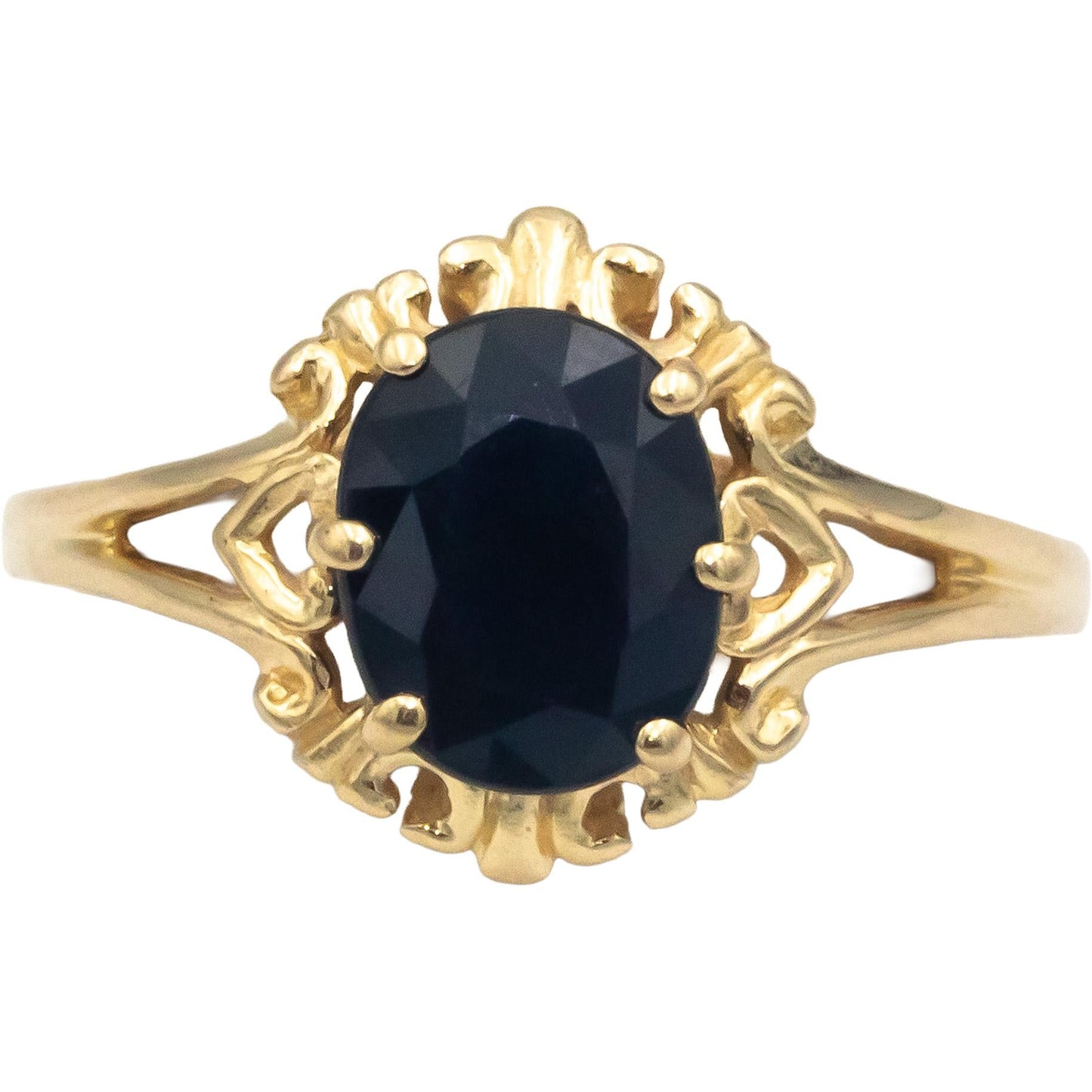 14k Yellow Gold 1.75CT Oval Cut Blue Sapphire Solitaire Ring Size 7.75