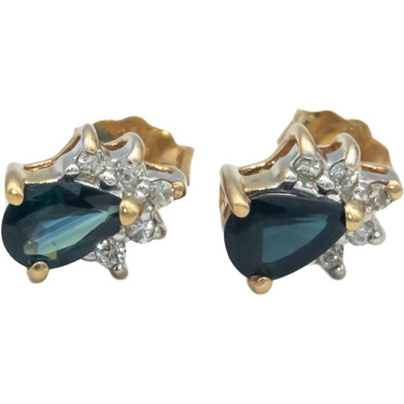 14K Yellow Gold 0.60CT Diamond and Sapphire Stud Earrings