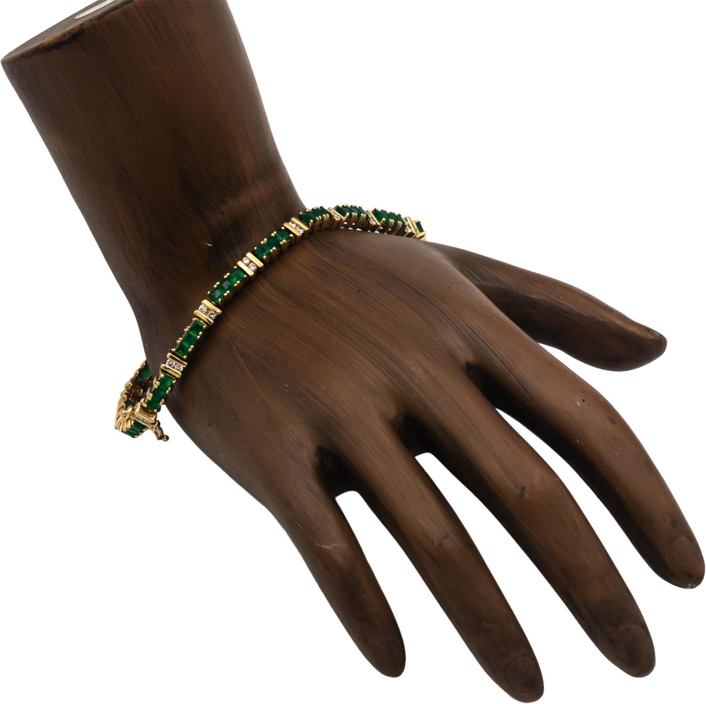 14k Yellow Gold 3.50CT Diamond and Emerald Tennis Bracelet