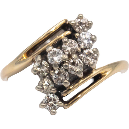 14k White and Yellow Gold 0.42CT Round Cut Diamond Cluster Ring Size 6