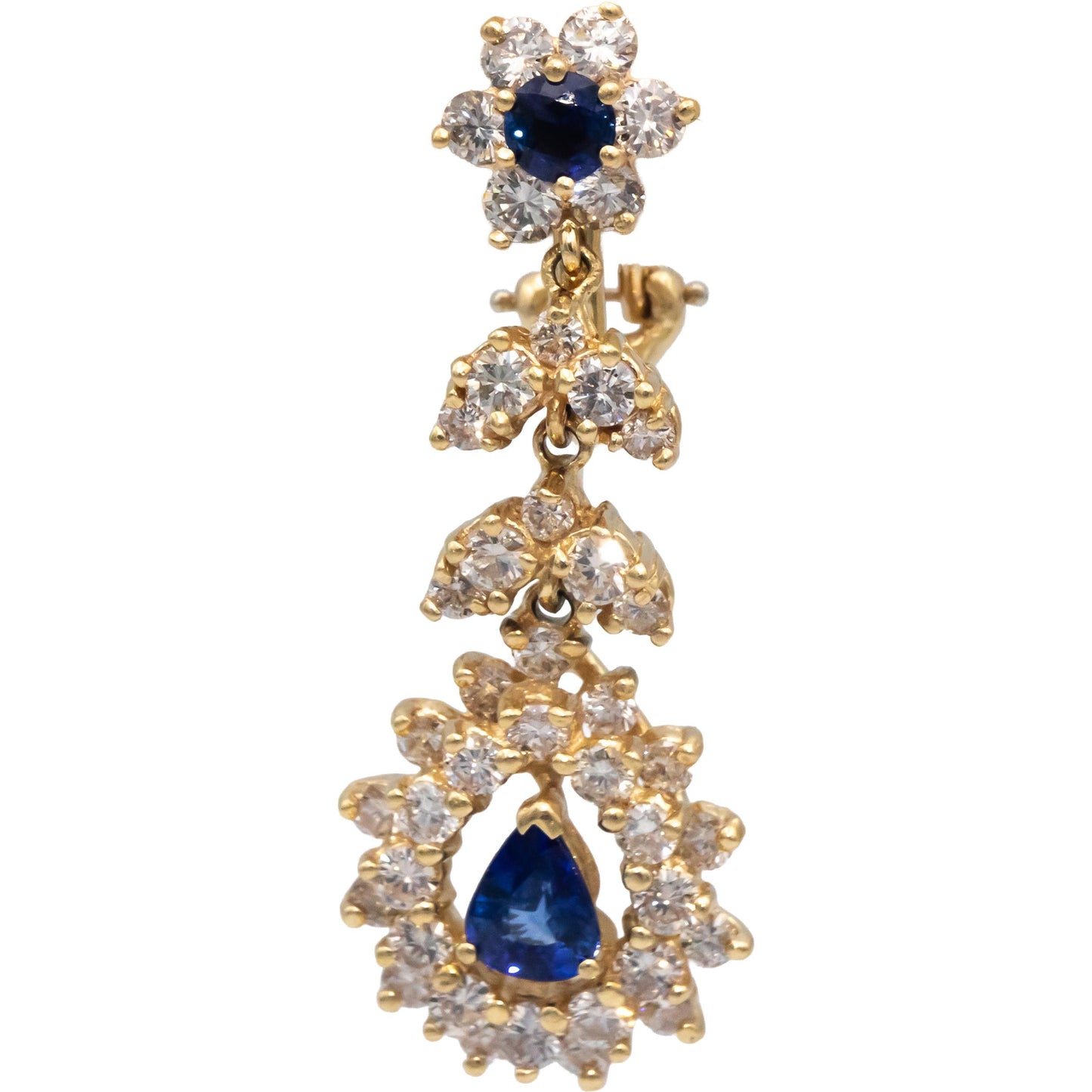 14k Yellow Gold Diamond and Sapphire Drop Dangle Earrings 4.0CT