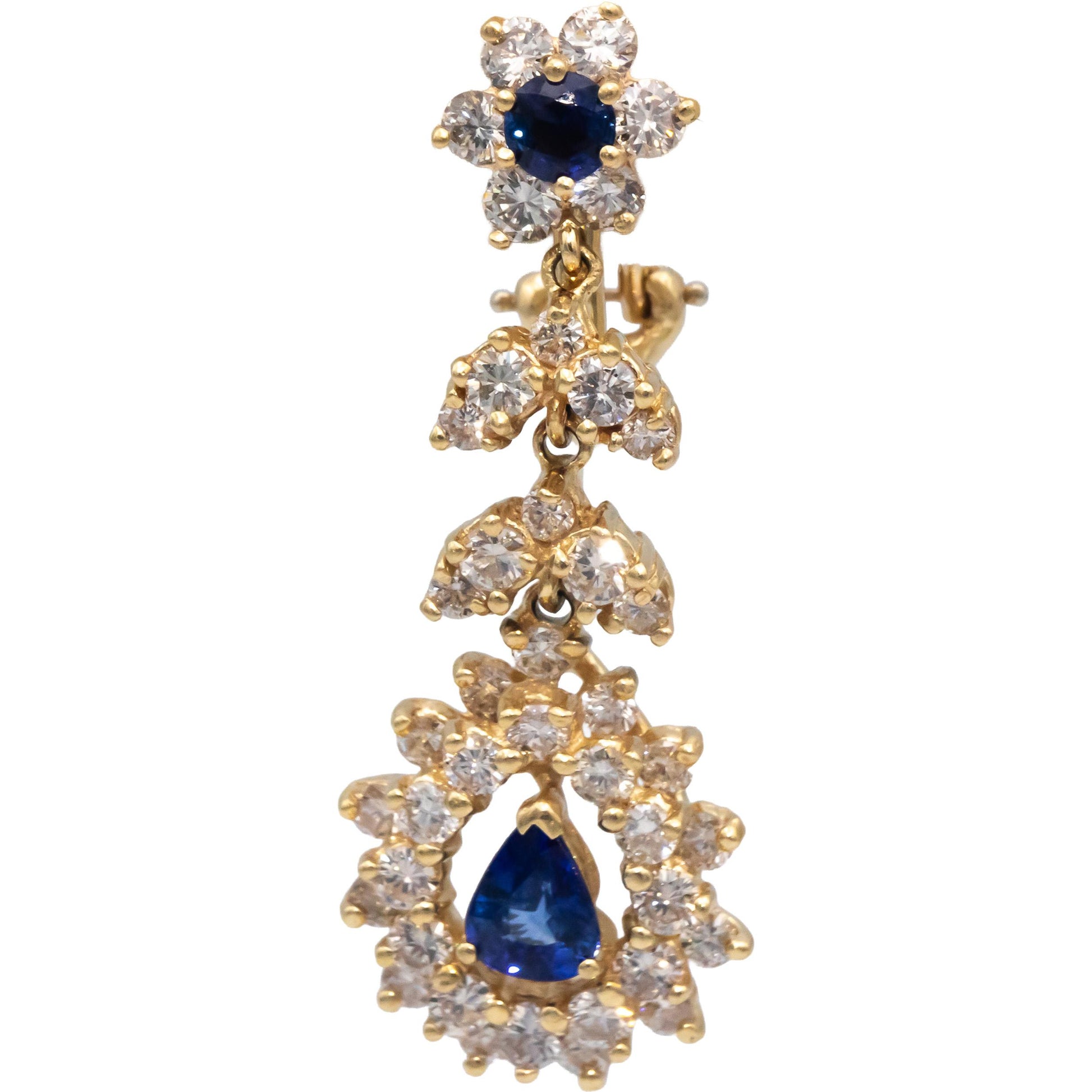 14k Yellow Gold Diamond and Sapphire Drop Dangle Earrings 4.0CT