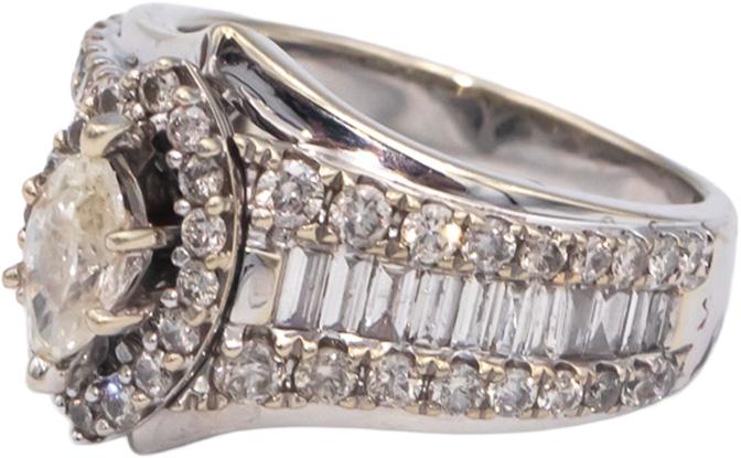 14k White Gold 2.0CT Diamond Cluster Cocktail Ring w/ 0.35CT Center Size 7