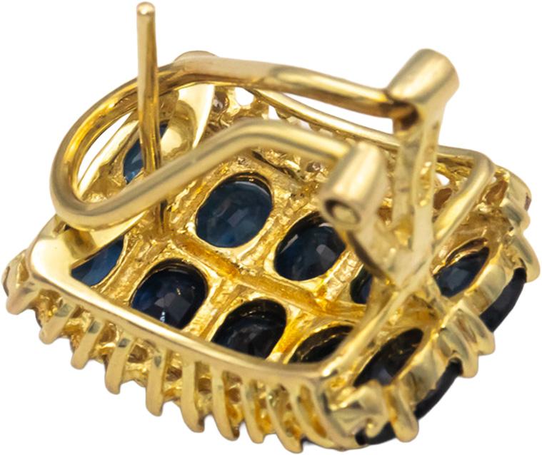 14k Yellow Gold 8.0CT Diamond and Sapphire Cluster Curved Earrings
