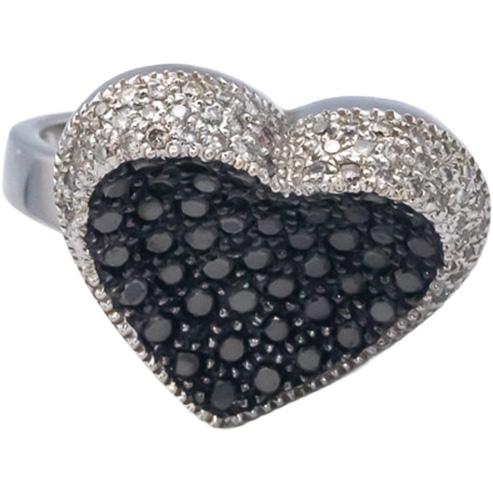 18k White Gold 1.0CT White and Black Diamond Cluster Heart Ring Size 7.25