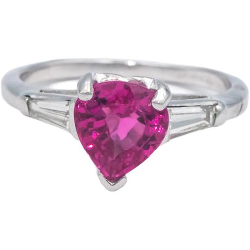 AGL Cert Platinum Jewelry 1.45CT Diamond and Pink Tourmaline Ring Size 5