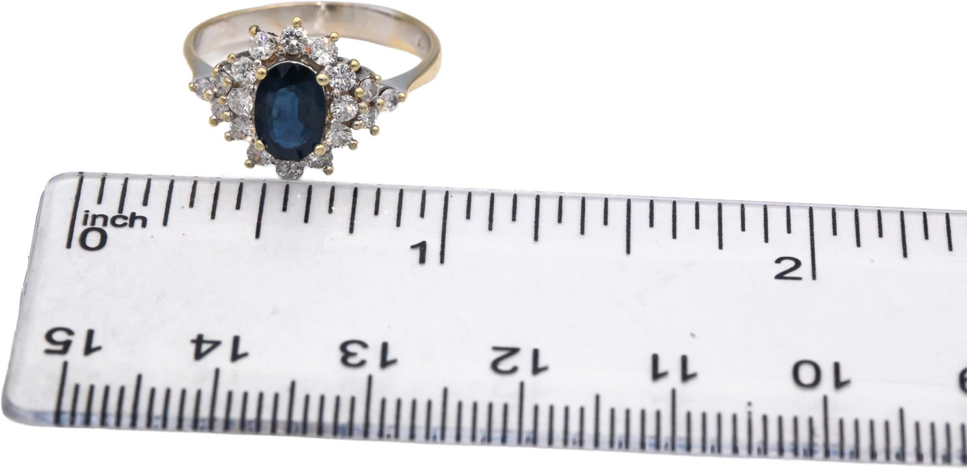 14k Yellow and White Gold 1.21CT Diamond and Sapphire Cluster Ring Size 6.25