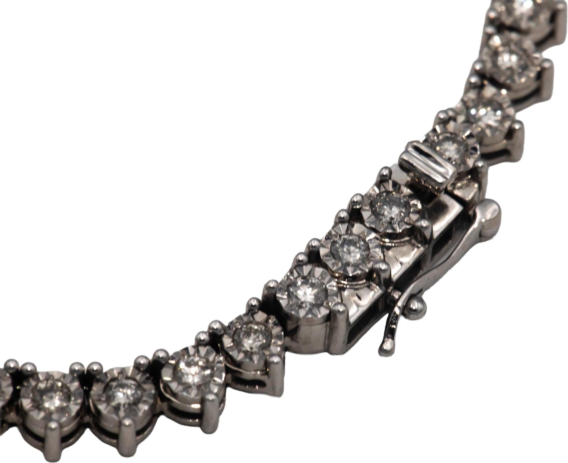 10k White Gold Round Cut Diamond Tennis Necklace 20.5" Long 3.0CT