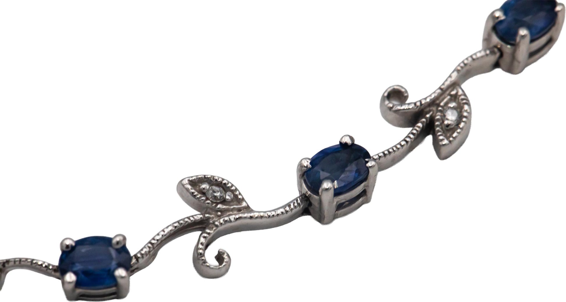 14k White Gold 2.06CT Diamond and Blue Sapphire Floral Link Bracelet