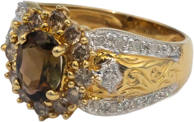 14k Yellow Gold 0.45CT Diamond and Gemstone Cluster Cocktail Ring Size 6.25