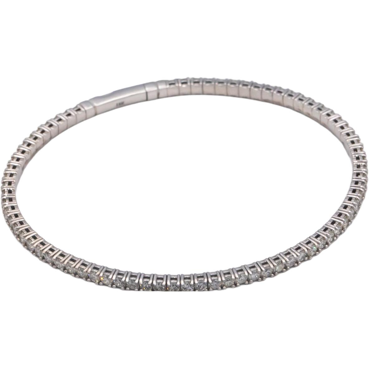 18k White Gold 2.98CT Round Cut Diamond Flexible Bangle Bracelet