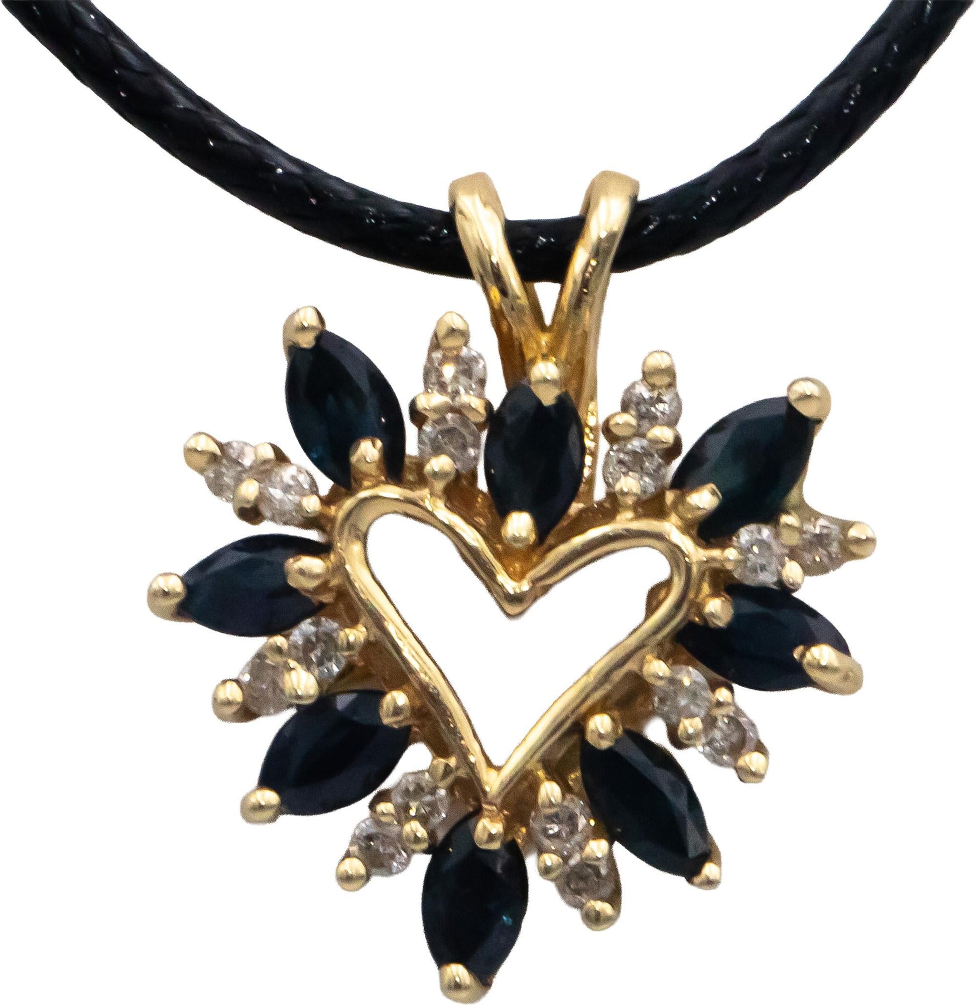 14k Yellow Gold 1.0CT Diamond and Sapphire Heart Pendant Necklace