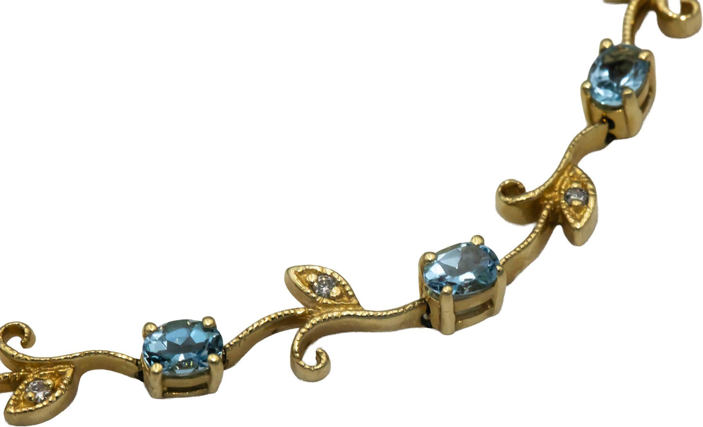 14k Yellow Gold Jewelry 1.56CT Diamond and Aquamarine Floral Link Bracelet