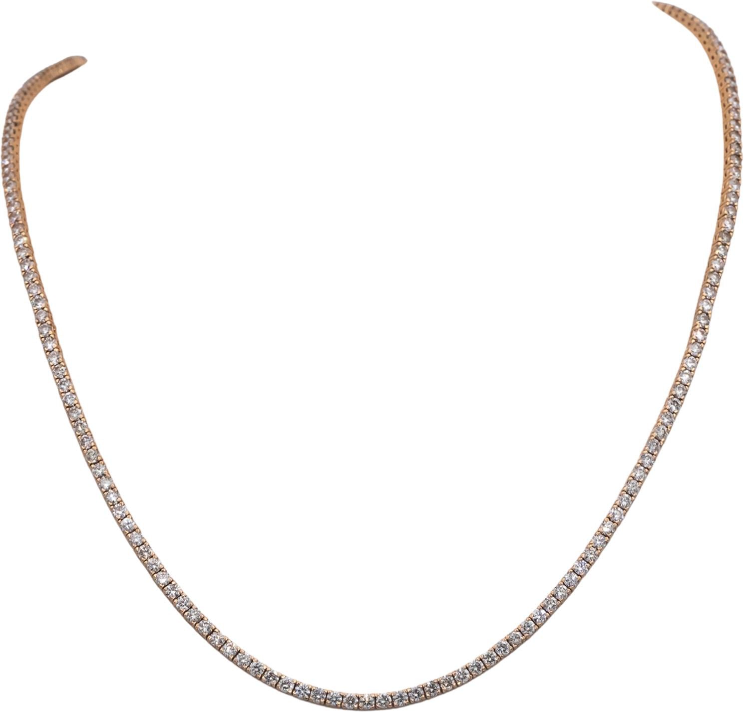 14k Rose Gold Round Diamond Tennis Necklace 17.75" Long 7.87CT