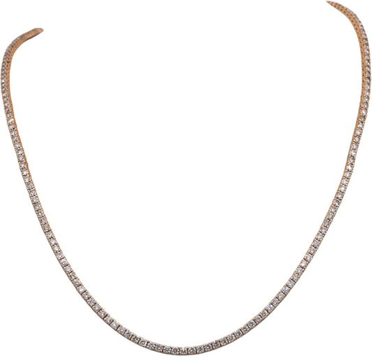 14k Rose Gold Round Diamond Tennis Necklace 17.75" Long 7.87CT