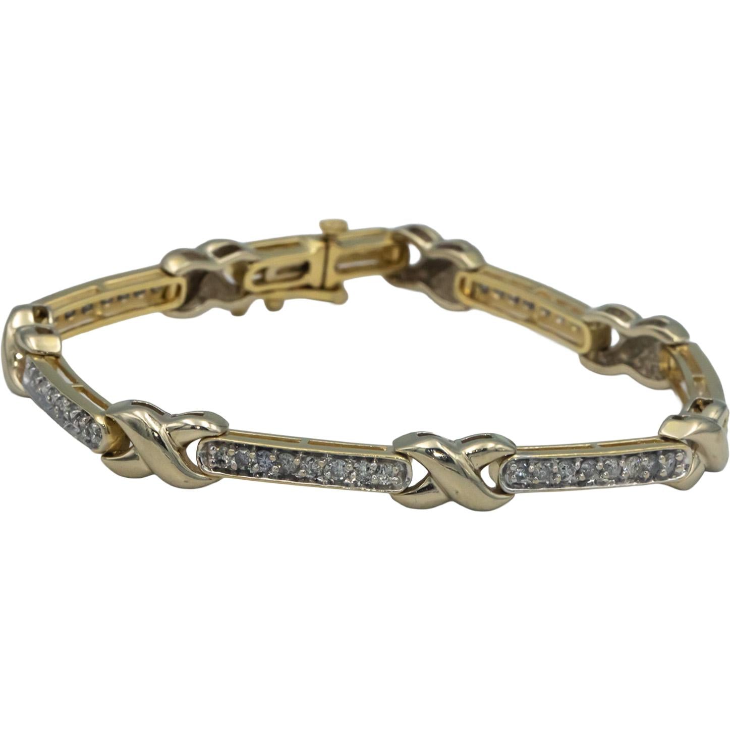 14k Yellow Gold 1.50CT Round Cut Diamond Fancy Link Tennis Bracelet