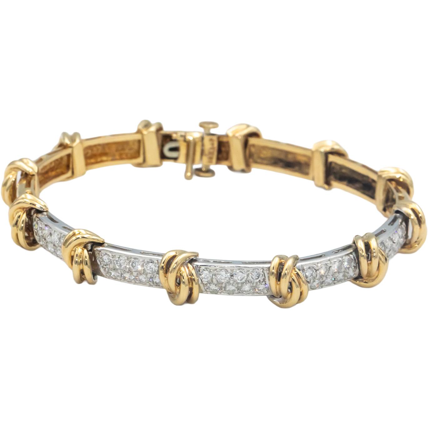 14k White & Yellow Gold VS Diamond Fancy Link Bracelet 1.15CT