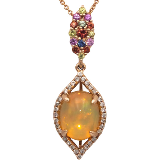LE VIAN 14k Rose Gold 0.17CT Diamond Opal Rainbow Sapphire Pendant Necklace