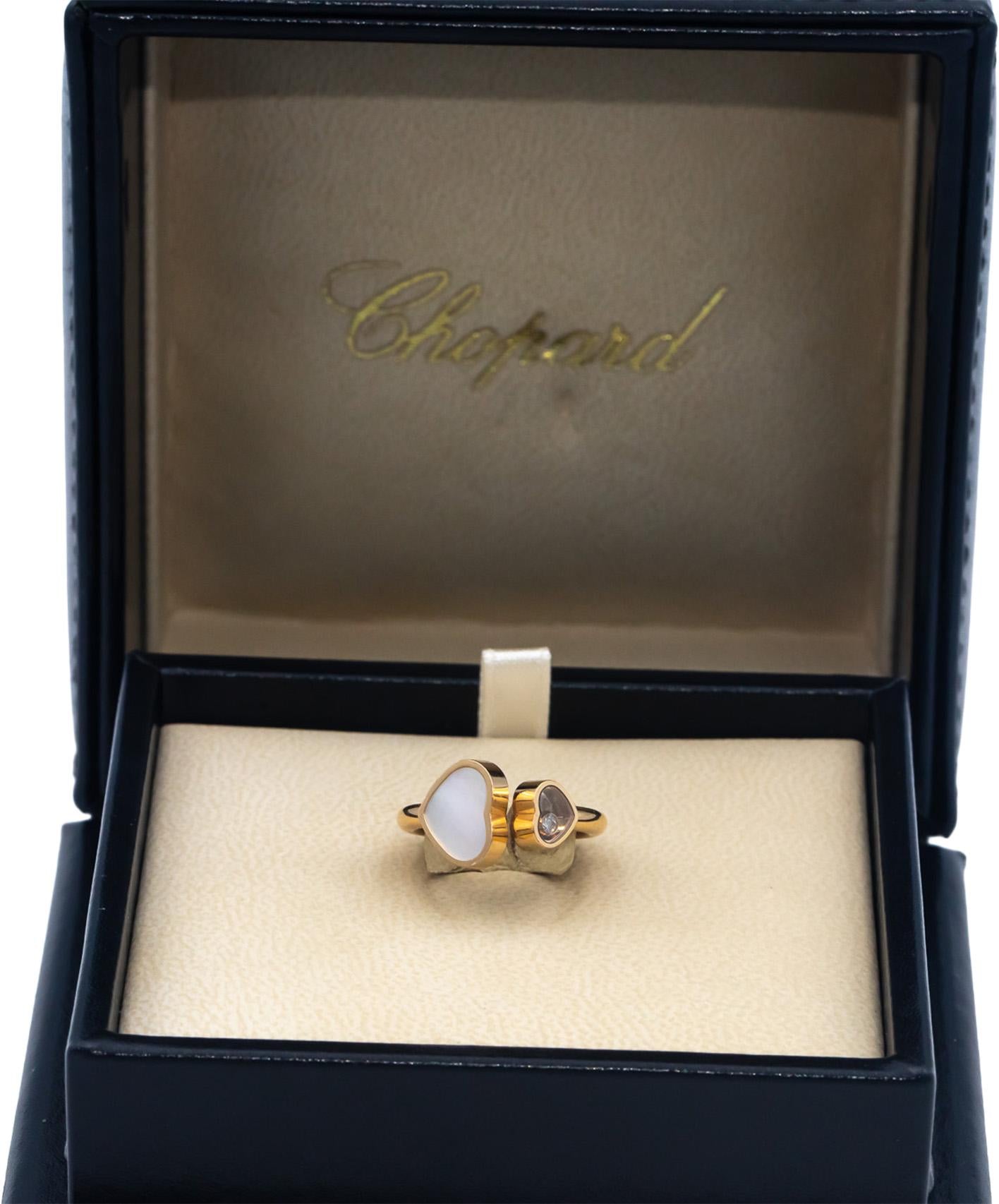 CHOPARD Happy Hearts 18k Rose Gold 0.04CT Diamond and Mother of Pearl Ring $2190