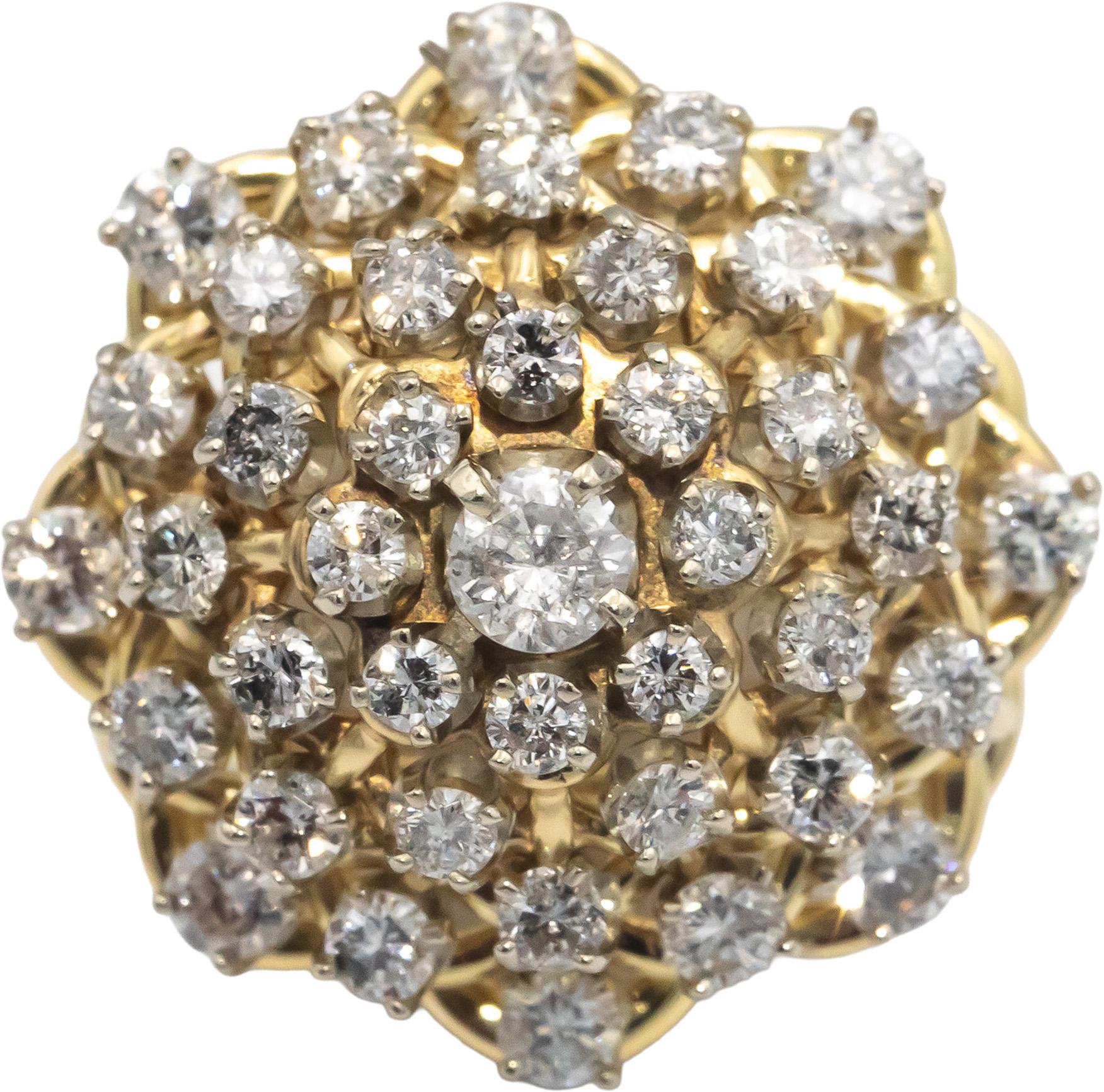 18k Yellow Gold Jewelry Round Diamond Cluster Dome Ring 2.20CT Size 5.25