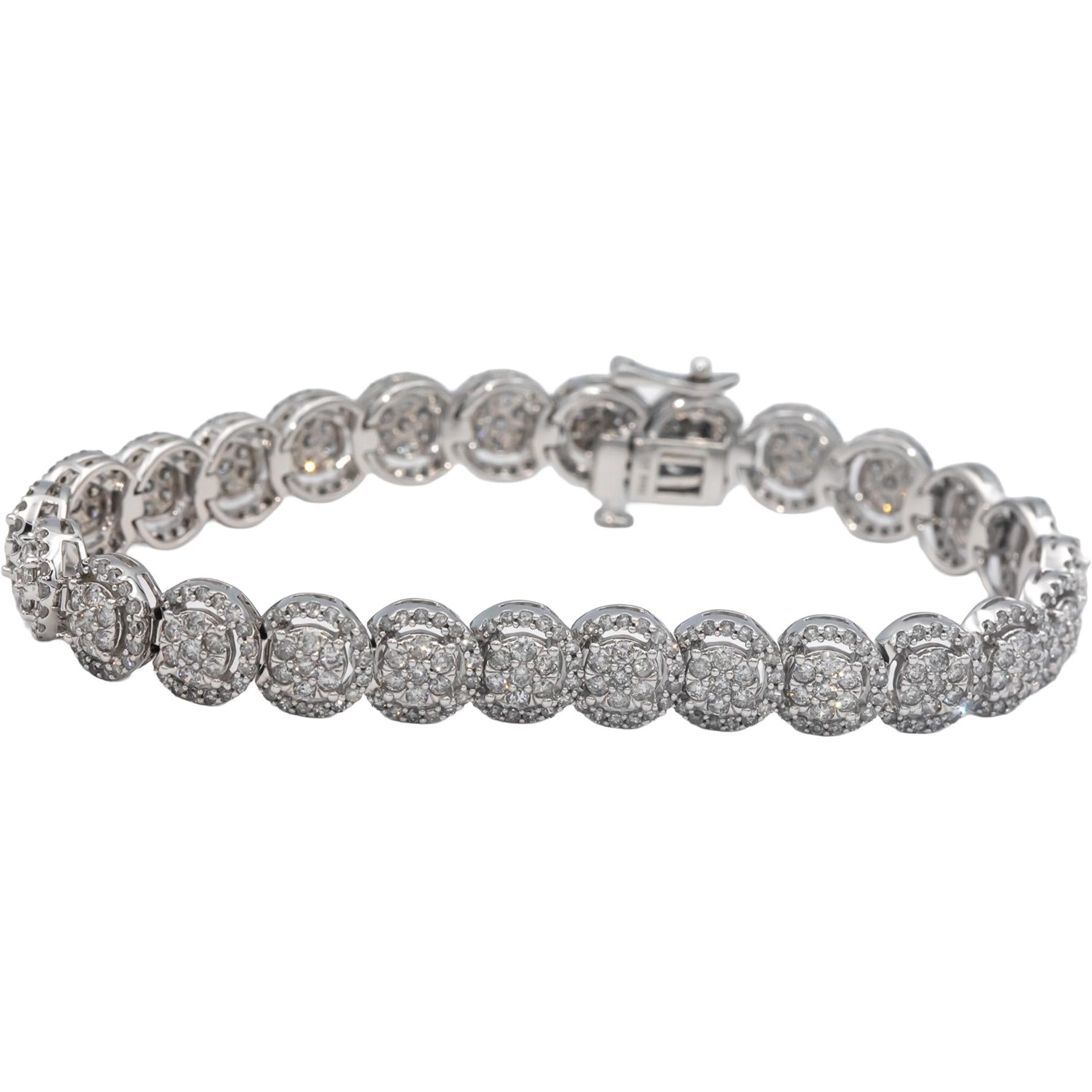 10k White Gold Jewelry 5.0CT Round Cut Diamond Cluster Fancy Link Bracelet