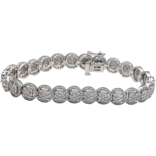 10k White Gold Jewelry 5.0CT Round Cut Diamond Cluster Fancy Link Bracelet