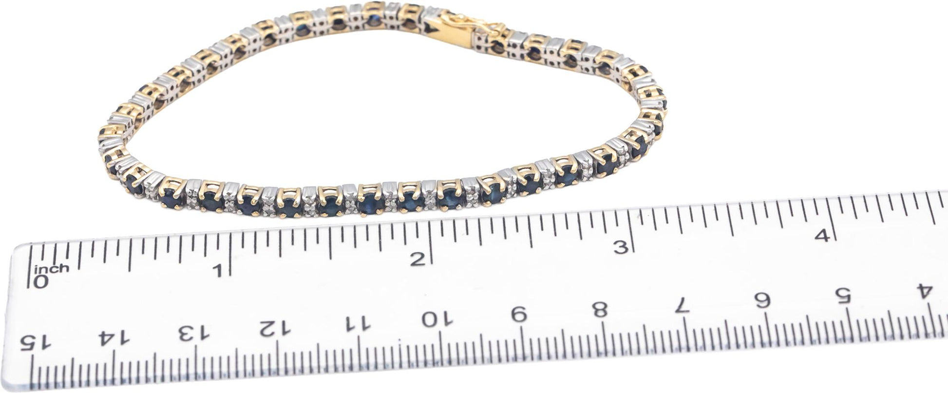 14k White & Yellow Gold 4.0CT Diamond and Sapphire Line Bracelet